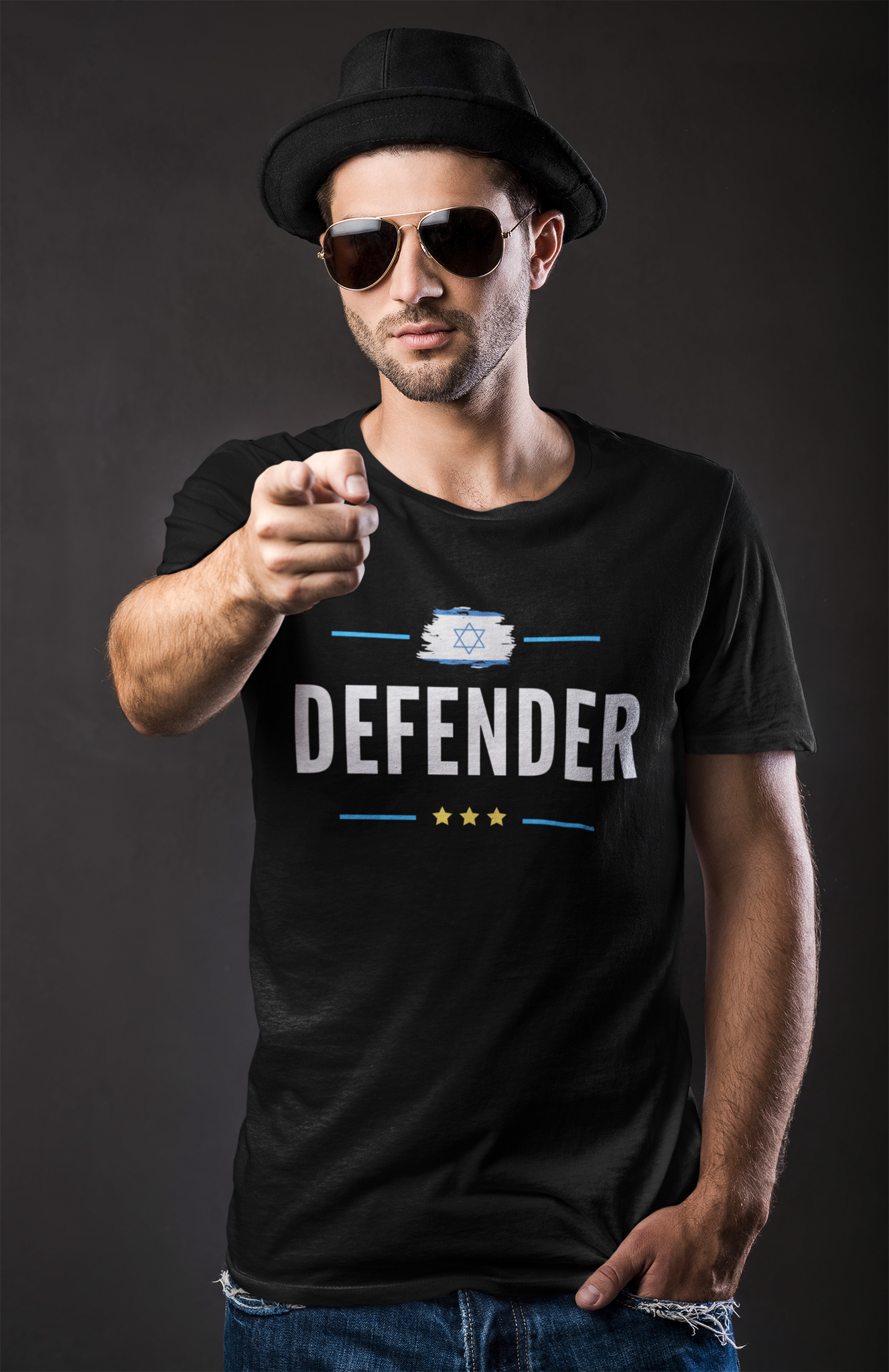 T-Shirt Herr med Tryck Defender & Israels flagga