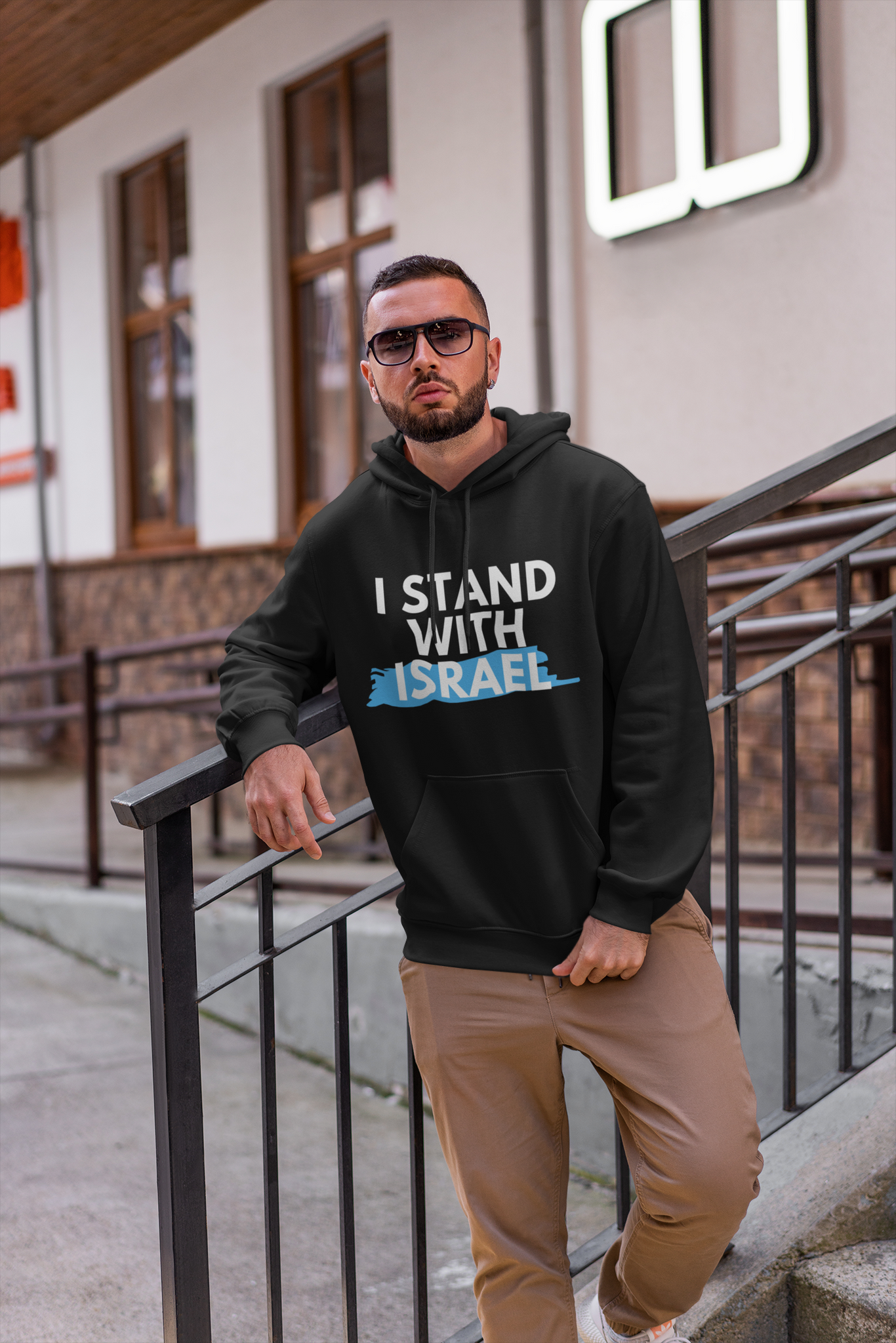 Hoodie Herr med tryck text I Stand With Israel