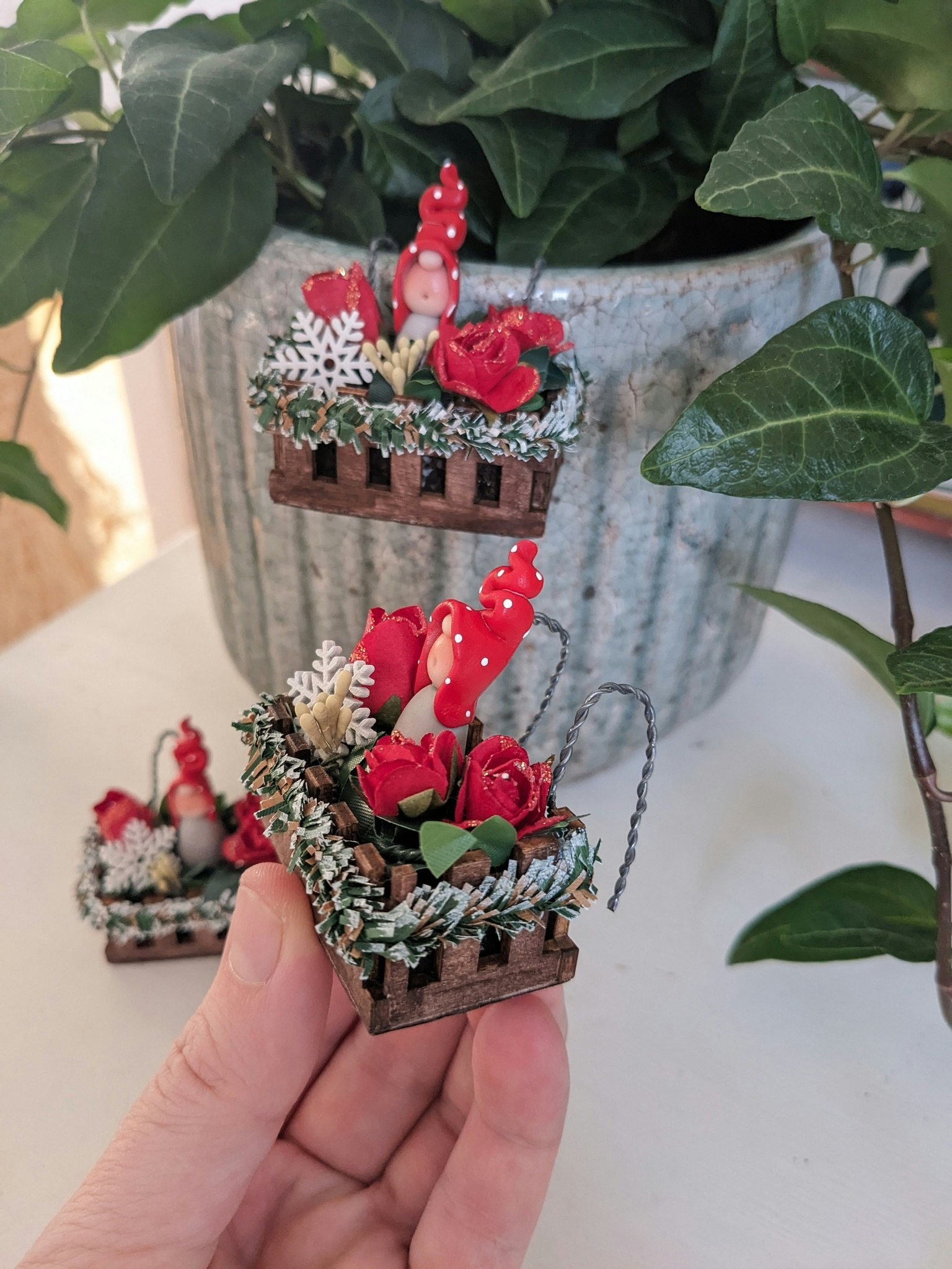 Miniblomlåda att hänga på blomkruka