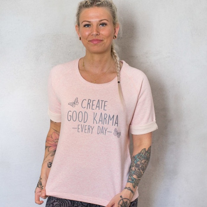 Yogia tröja "Create Good karma every day" - Heather pink
