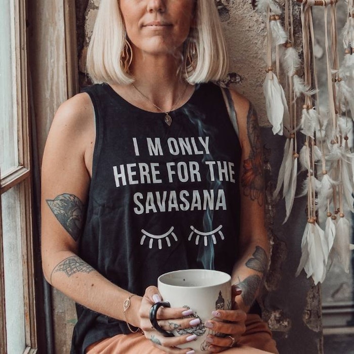2:A SORTERING Linne stl XL Tank Top "I´m only here for the Savasana" Black - Soul Factory