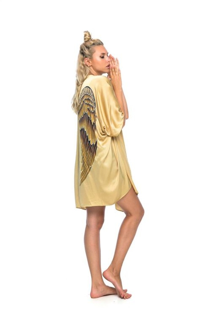 Luxe silk kimono short "Golden goddess" - Warriors of the divine