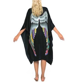 Luxe silk kimono long "Black silver warrior wings" - Warriors of the divine