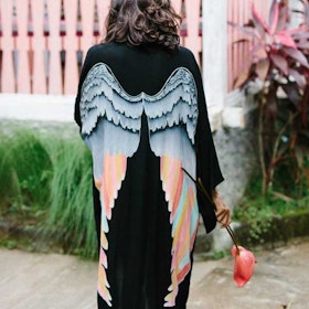 Everyday kimono "Black silver warrior rainbow wings" - Warriors of the divine