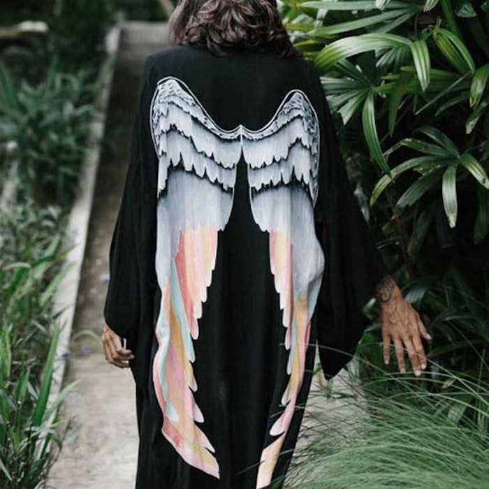 Everyday kimono "Black silver warrior rainbow wings" - Warriors of the divine