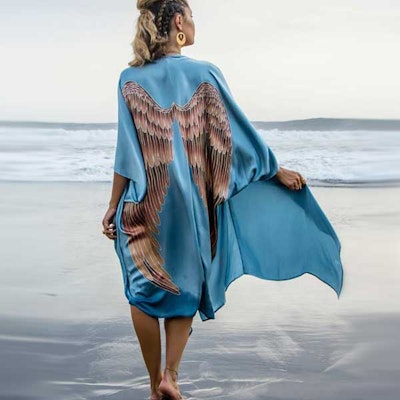 Luxe silk kimono long "Ice blue" - Warriors of the divine