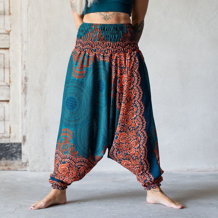 Haremsbyxa nr. 7 Turkos cirklar/orange - Bohemian Harem