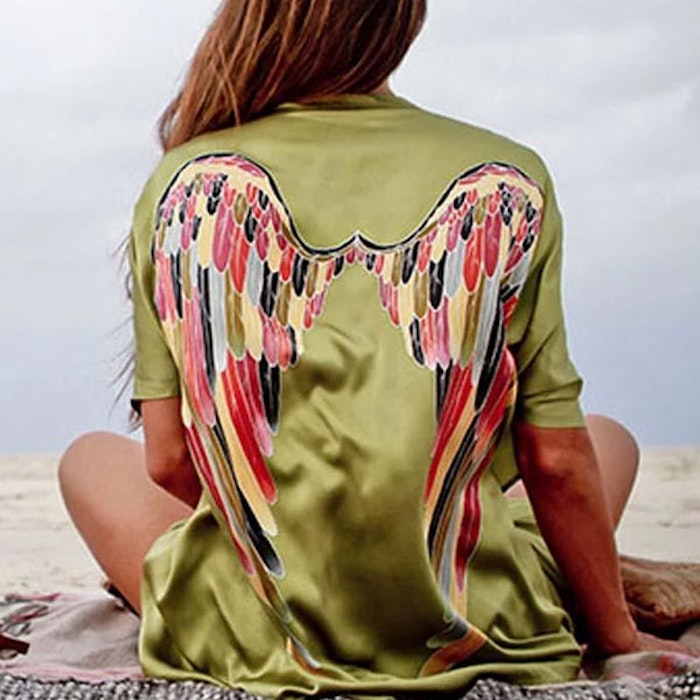 Luxe silk kimono short "Olive warrior wings" - Warriors of the divine