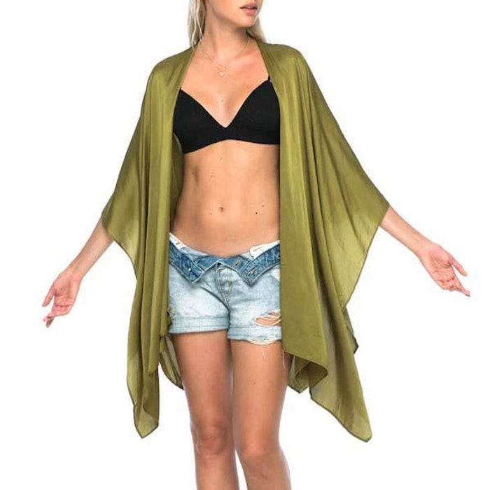Luxe silk kimono short "Olive warrior wings" - Warriors of the divine