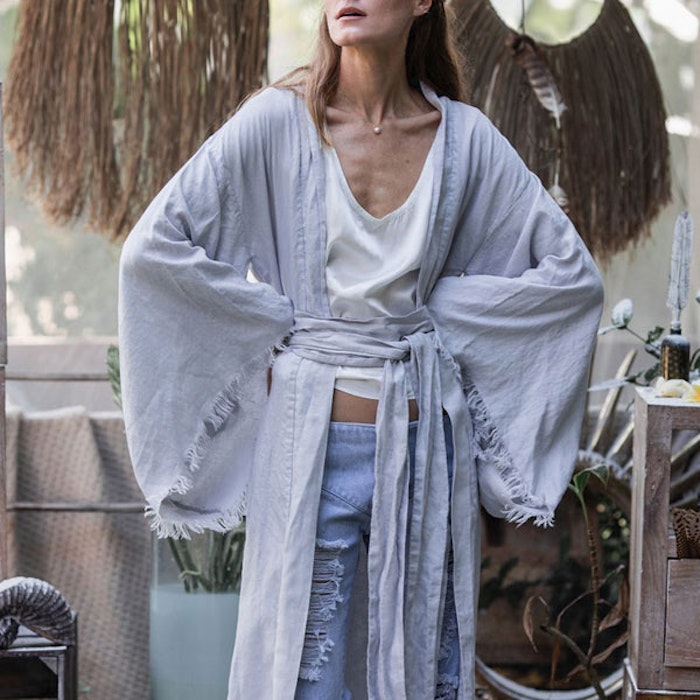 Kimono Exklusiv 100% linne ljusgrå - Chintamani Alchemi
