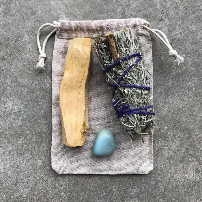 Smudge kit med Palo Santo Blue sage & Amazonit