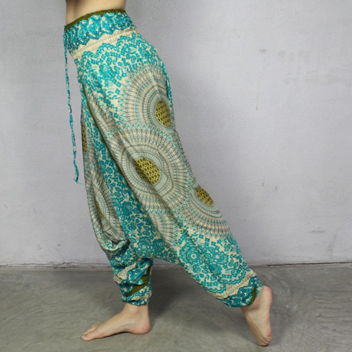 Haremsbyxa nr. 8 Turkos/Gula Mandalas - Bohemian Harem