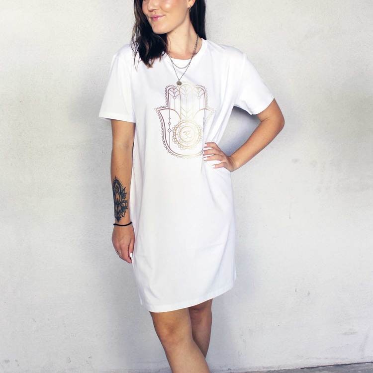 T-shirt Dress "Hamsa" White - Soul Factory - Soul Factory