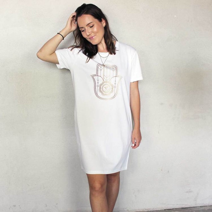 T-shirt Dress "Hamsa" White - Soul Factory