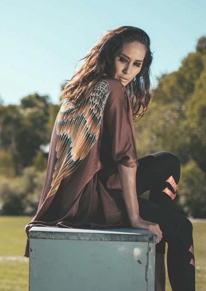Luxe silk kimono long "Burnt Chocolate Caramel wings" - Warriors of the divine