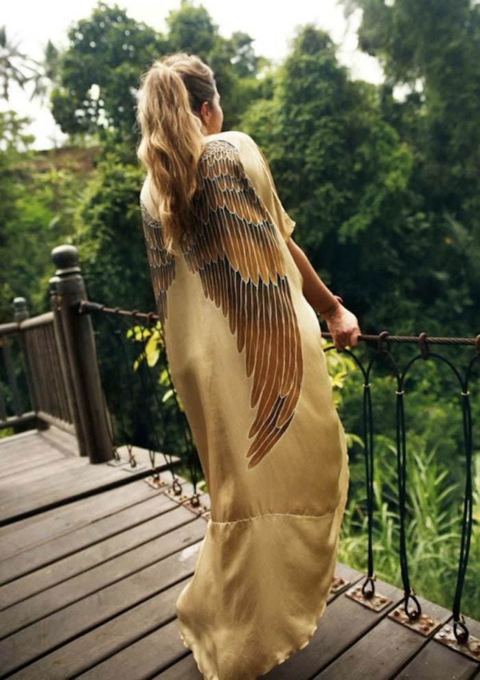 Luxe silk Kaftan "Golden Goddess Caramel wings" - Warriors of the divine