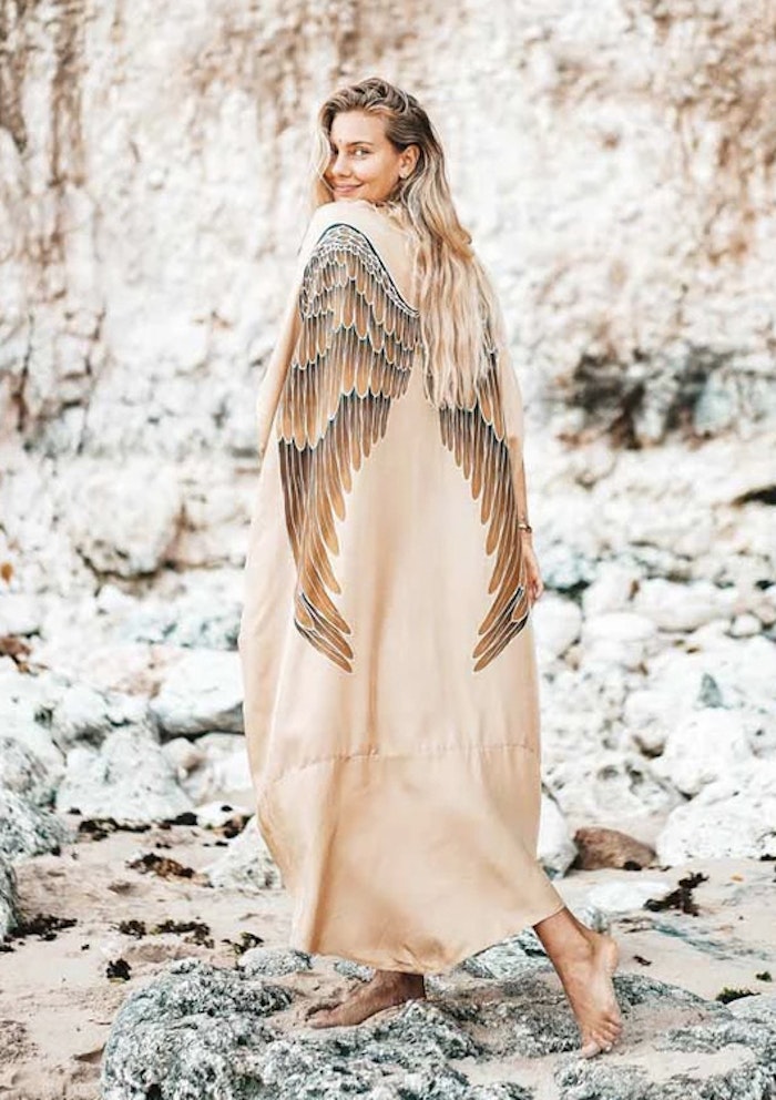 Luxe silk Kaftan "Golden Goddess Caramel wings" - Warriors of the divine