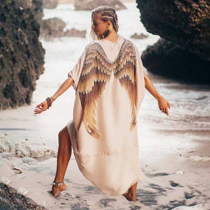 Luxe silk Kaftan Champagne caramel wings- Warriors of the divine
