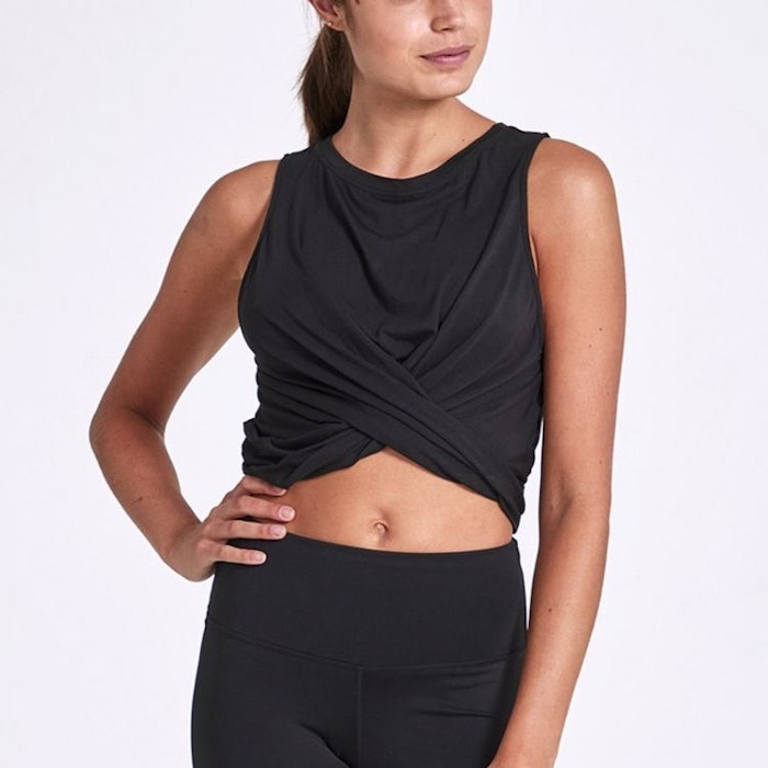 Yogatröja Asana wrap front tee Black - Dharma Bums