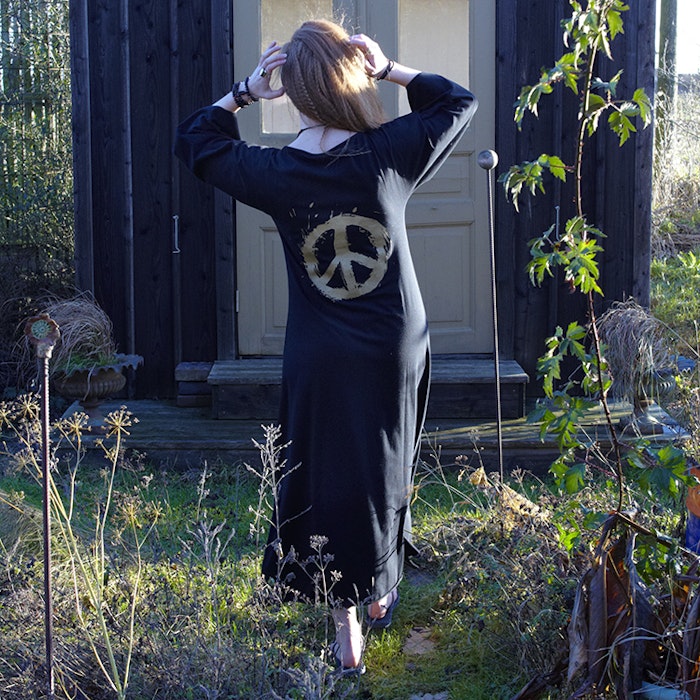 Ekologisk klänning/kaftan Peace black Limited Edition - Santa Ni