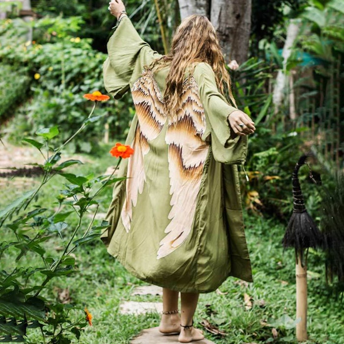 Everyday kimono "Olive chocolate wings" long- Warriors of the divine