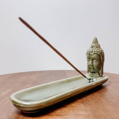 Rökelsehållare Keramik Avlång Buddha Grön