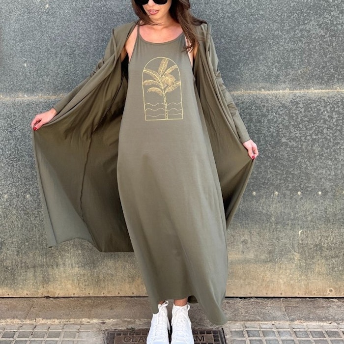 Cardigan ekologisk Lotus dusty long olive - Santa Ni