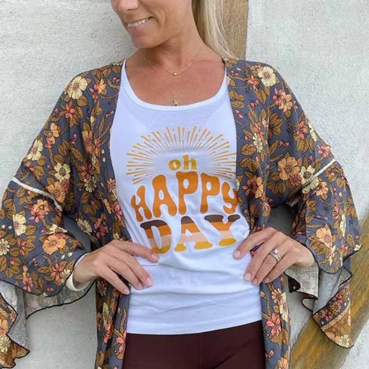 Linne Tank Top "Oh Happy day" White - Soul Factory