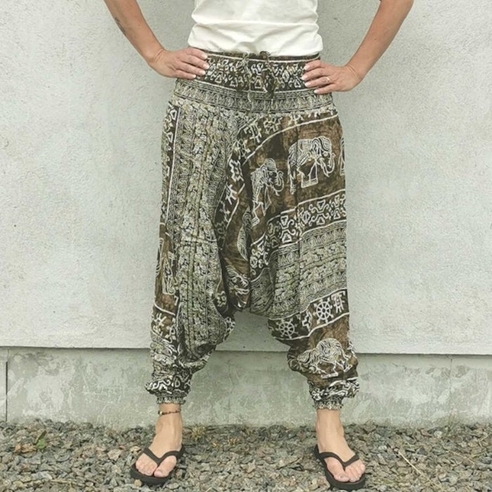 Haremsbyxa nr. 41 grön/brun marbled elefant - Bohemian Harem