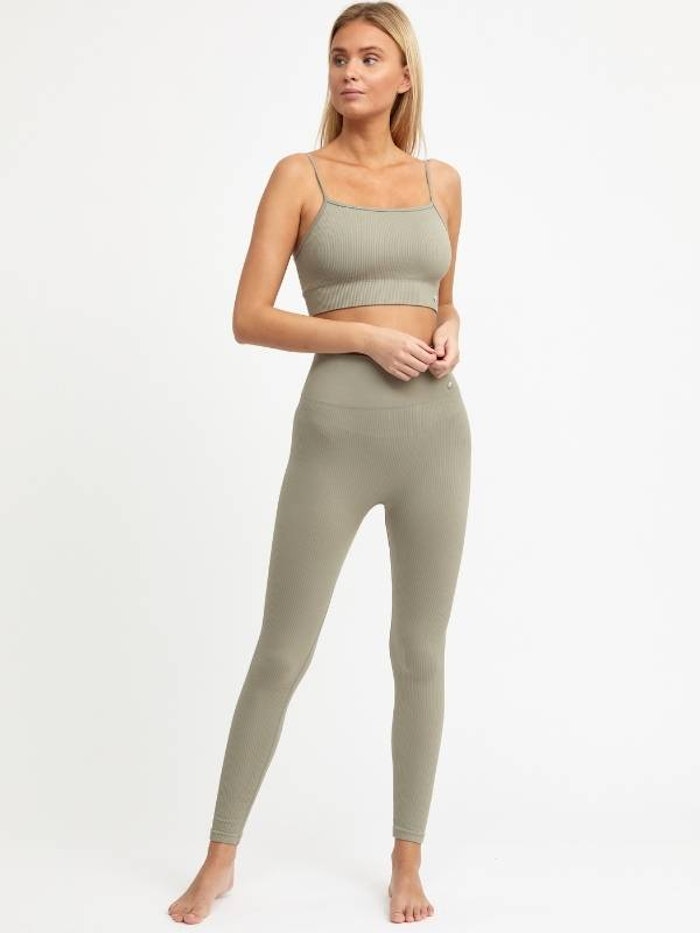 Yogaleggings Seamless Ribbed Cleo Soft Khaki - DOM