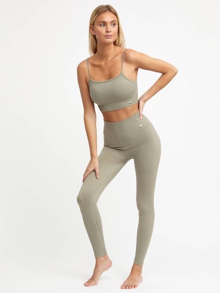 Yogaleggings Seamless Ribbed Cleo Soft Khaki - DOM