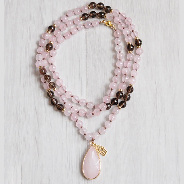 Mala halsband "Love and protection" Rosenkvarts & Rökkvarts - Nouelle