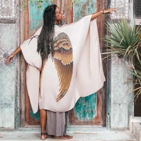 Luxe silk kimono long "Champagne Caramel wings" - Warriors of the divine