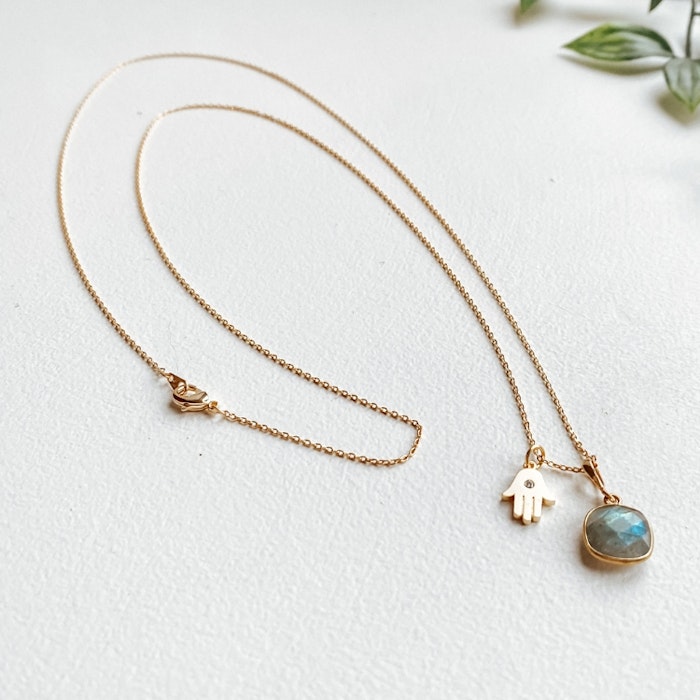 Halsband Hamsa Labradorit långt plain - FRIIHOF+SIIG