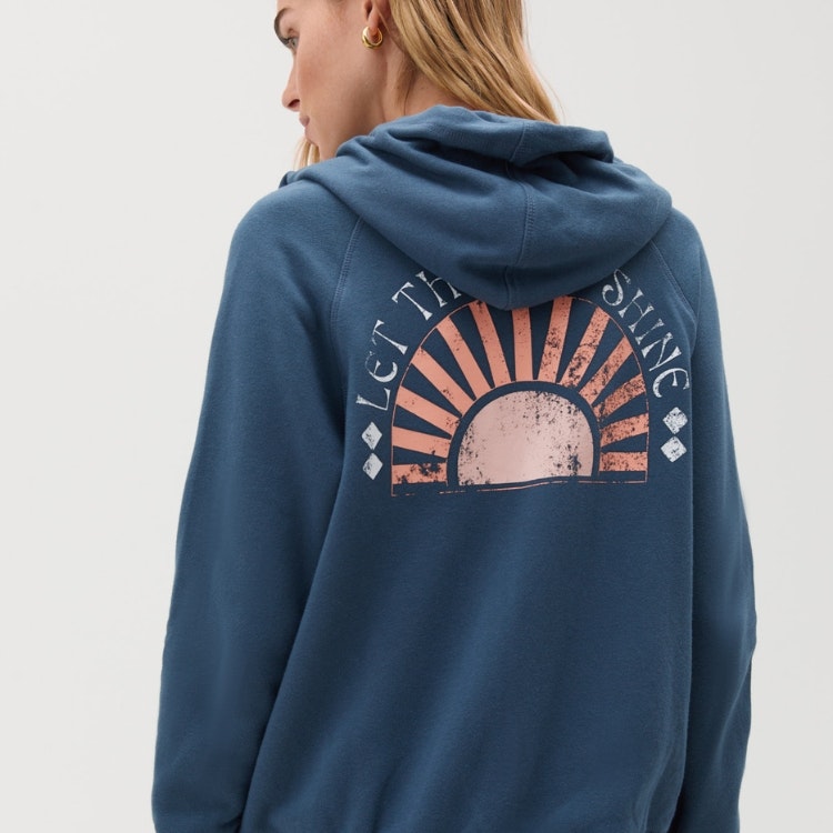 Troja Sun Shine Raglan Zip Hoodie Deep Sea Blue Spiritual Gangster Soul Factory