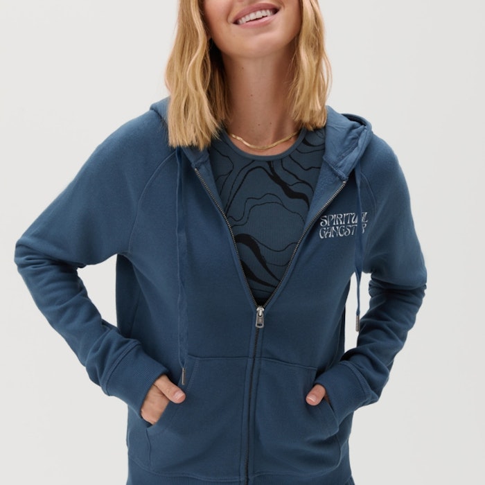 Tröja Sun Shine Raglan Zip Hoodie Deep Sea Blue - Spiritual Gangster