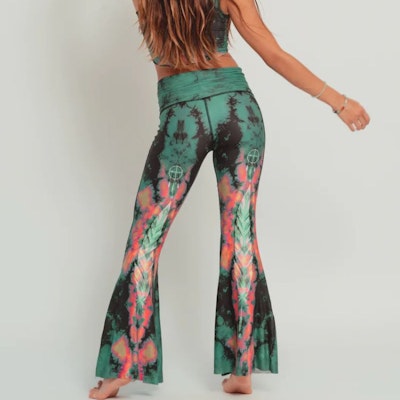 Yogaleggings Eagle feather green Crop Bell Bottom - Teeki