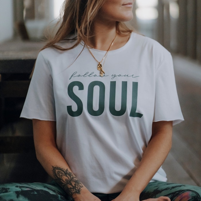 T-shirt Unisex "Follow Your Soul" Teal/White - Soul Factory