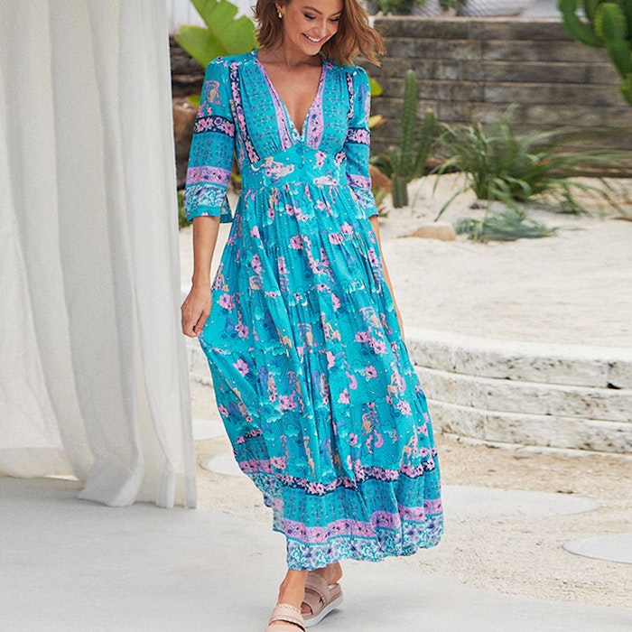 Klänning Starry Turquoise print Berry Maxi dress - Jaase
