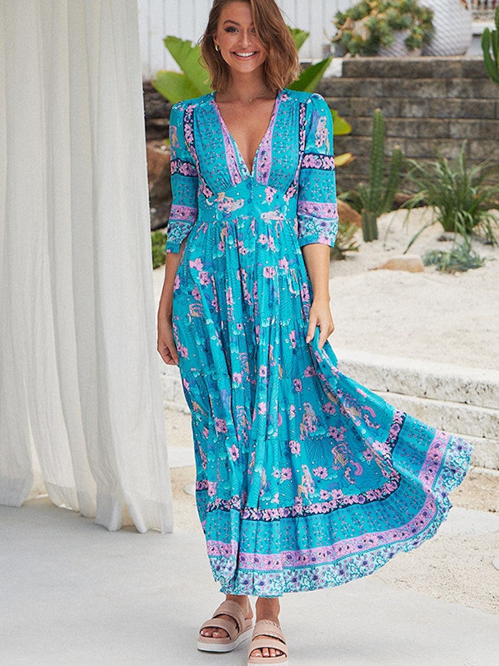 Klänning Starry Turquoise print Berry Maxi dress - Jaase