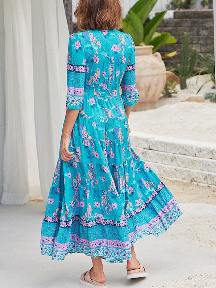Klänning Starry Turquoise print Berry Maxi dress - Jaase