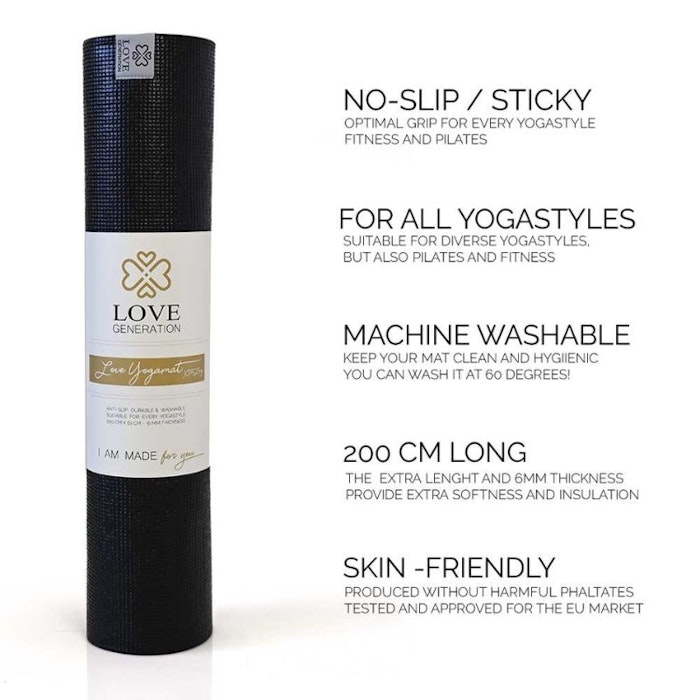 Yogamatta Extra Long Black 6mm - Love Generation