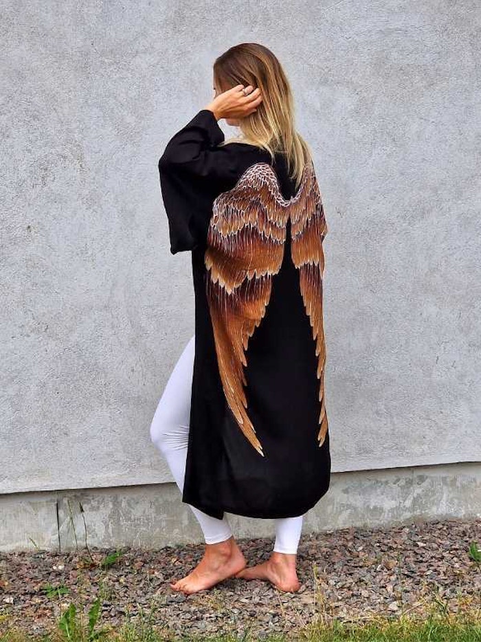 Everyday kimono "Black with caramel wings" - Warriors of the divine