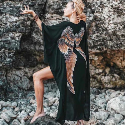 Everyday Kaftan top "Black caramel wings" long- Warriors of the divine