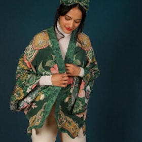 Kimono "Folk Art Floral Fern Kimono" Short - Powder design