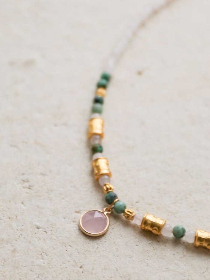 Halsband Unique Rosenkvarts, Afrikansk Turkos - Blush & Promise