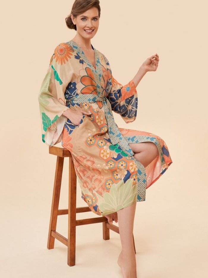Kimono "70´s Kaleidoscope Floral Coconut" - Powder design
