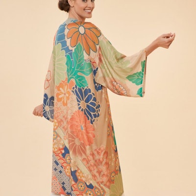 Kimono "70´s Kaleidoscope Floral Coconut" - Powder design