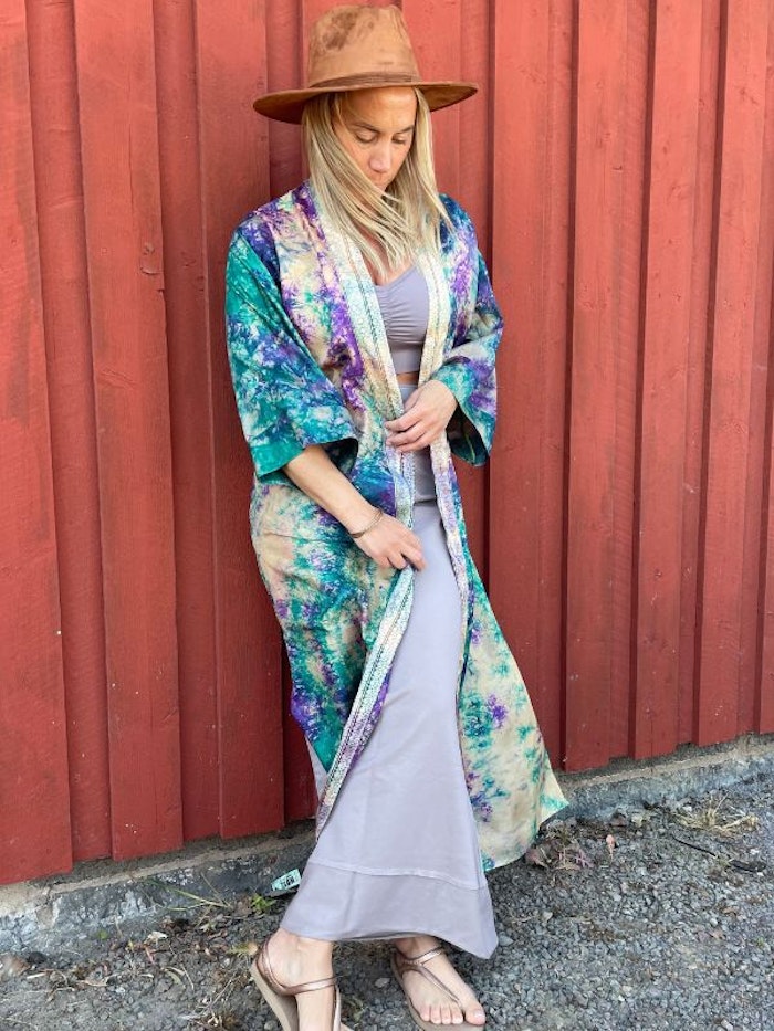 Kimono Durga återvunnen sari Nr 7