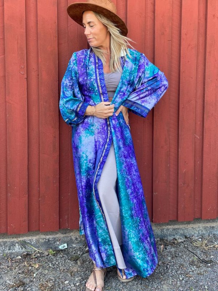 Kimono Durga återvunnen sari Nr 4